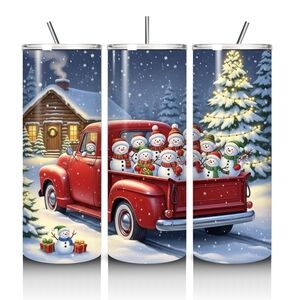 Festive Red Holiday Tumbler with Snowman Design
